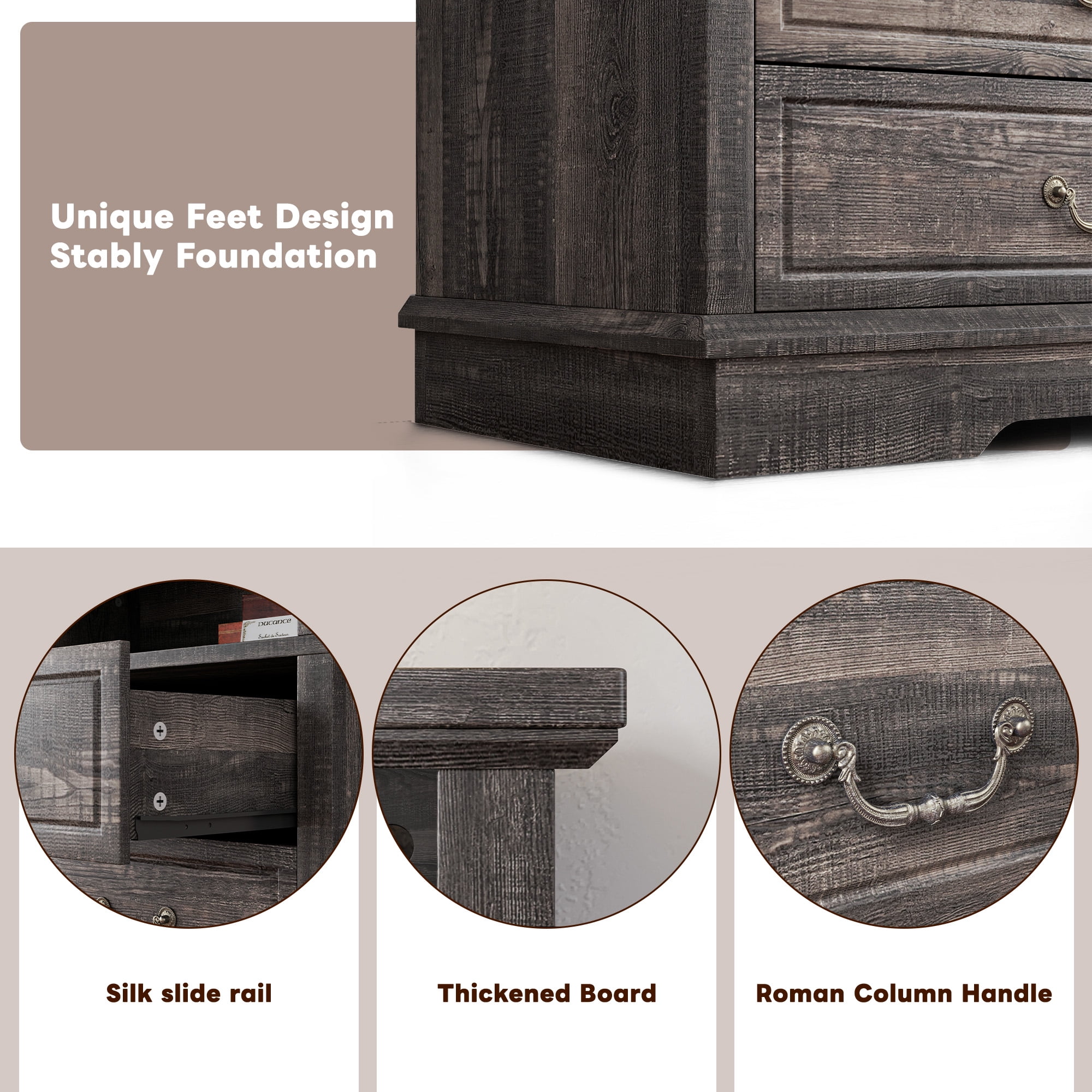 EnHomee Wood Dresser 10 Drawers Dressers for Bedroom with LED Lights and Power Outlets,Rustic Oak