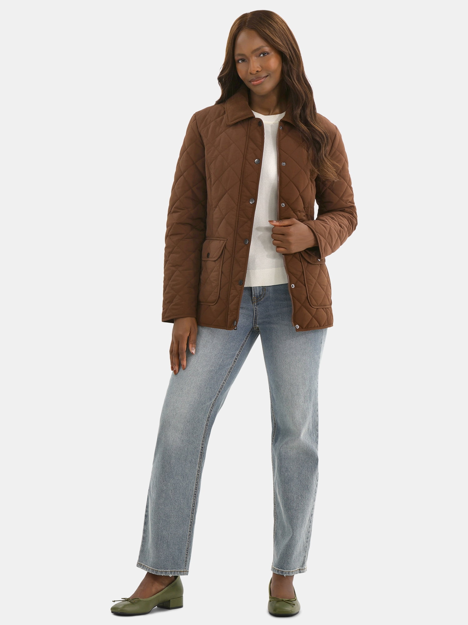 Time and Tru Women's Quilted Barn Coat, Midweight, Sizes XS-2X