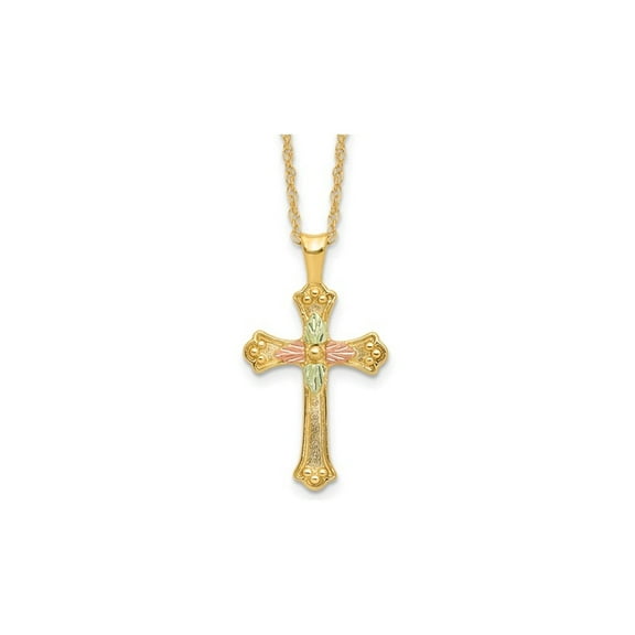 Gem & Harmony 10K Yellow Gold Cross Pendant Necklace with Chain for Women