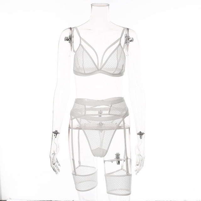 Explosivo 2023 ropa de mujer cómodo encaje suave transparente mujer sexy traje de tres piezas blanco L XianweiShao 1327533017411