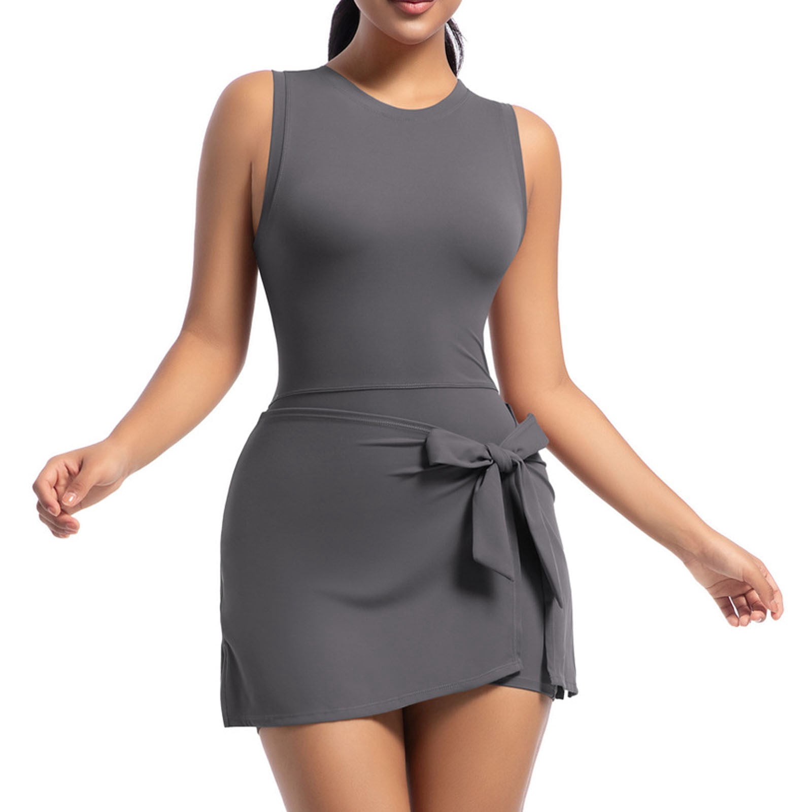 FireFox Cute Golf Tennis Dress 2 in 1 Workout Athletic Dresses for Women with Shorts Outfits Summer Clothes-Dark Gray-L,Athletic Dresses for Women with Shorts,Plus Size Tennis Dress