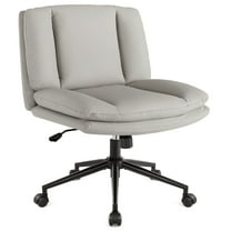 IWMH Armless Office Chair, Wide Task Chair with Wheels, White Technical Fabric Cross Legged Desk Chair with Double Thickened Padding, Height Adjustable Swivel Vanity Chair, for All Ages