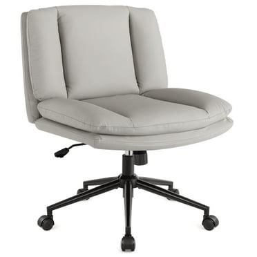 IWMH Armless Office Chair, Wide Task Chair with Wheels, White Technical Fabric Cross Legged Desk Chair with Double Thickened Padding, Height Adjustable Swivel Vanity Chair, for All Ages