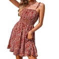 thumbnail image 1 of Vestido fruncido,Vestido fruncido sin mangas con lazo y estampado floral para mujer Vestidos de verano optimizados para la excelencia, 1 of 6