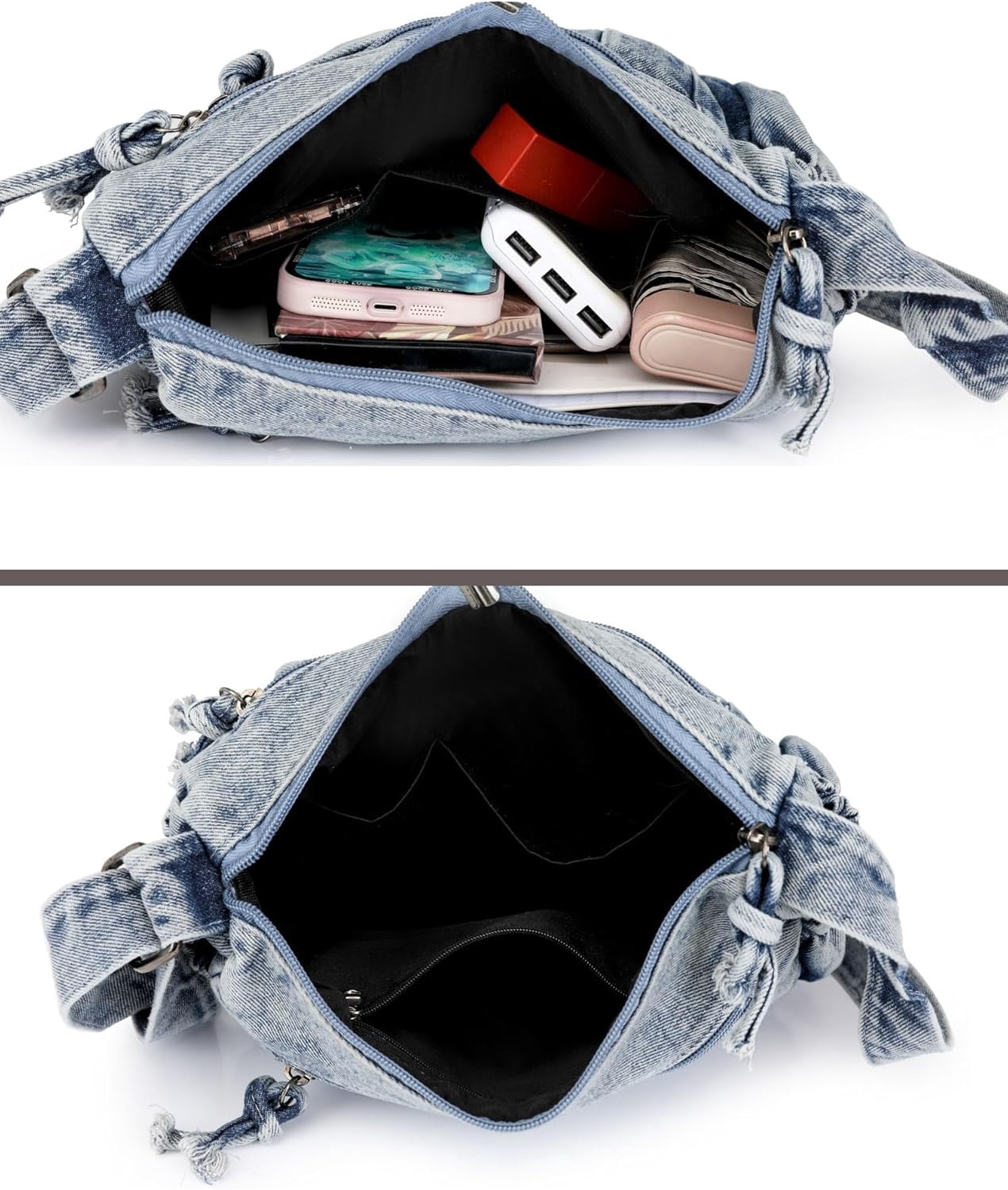 Denim Crossbody Shoulder Bag for Women Vintage Jean Casual Purse with Adjustable Strap