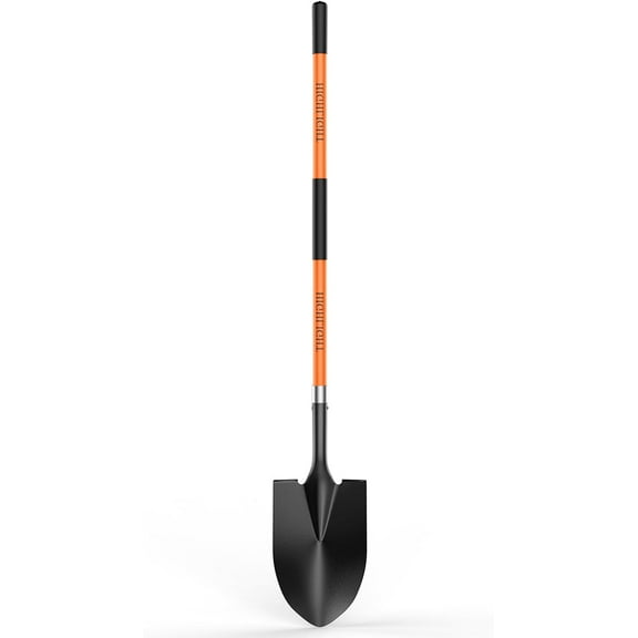 Round Point Shovel with Orange Fiberglass Handle and  Manganese Steel Blade