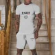 thumbnail image 4 of Conjunto de 2 piezas de camiseta de manga corta y pantalones cortos divididos de moda de verano 2024 para hombre, ropa deportiva de moda, conjunto informal para correr para hombre, 4 of 5