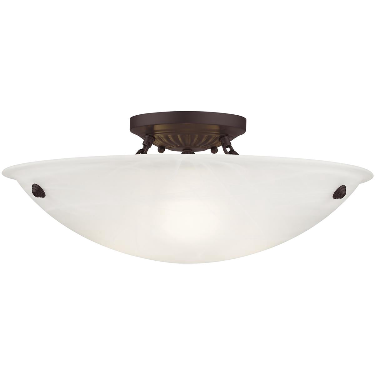 3 Light Bronze Ceiling Light fixture with White Alabaster Glass Shade