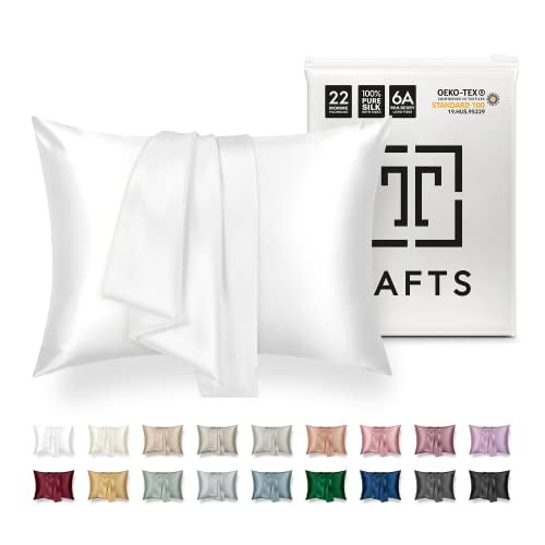 TAFTS 22mm 100% Pure Mulberry 6A Silk Pillowcase for Hair & Skin with Envelope closure, No Zipper, cooling, Natural, Organic, Double Sided Pillow case (White, King 20x36, 22 Momme 1pc)