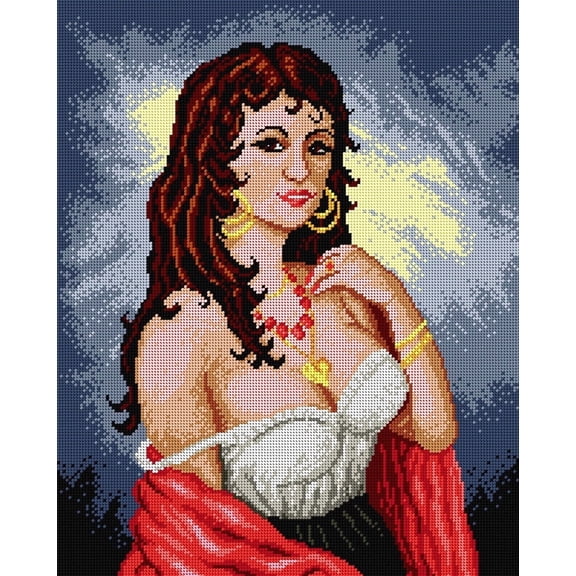 Wizardi Gobelin Canvas for halfstitch Without Yarn Gipsy Woman 1619M Orchidea