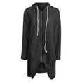 thumbnail image 6 of Ikevan Women'S Solid Color Hoodie Zipper Long Sleeve Sweatshirts Pockets Irregular Hem Long Coat Tops Black 10(XL), 6 of 6