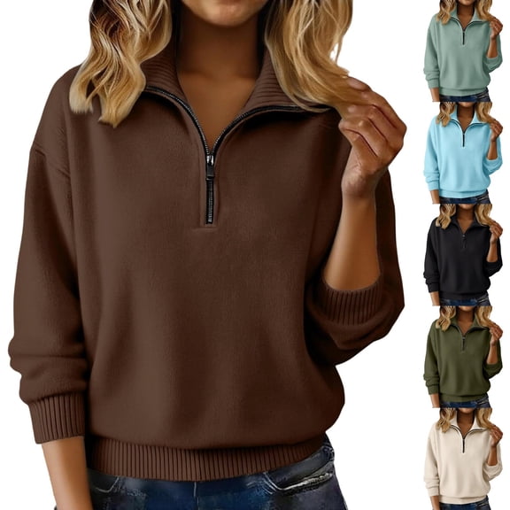 GUACER Half-Zip Pullover Sweaters for Women Casual Soft Ribbed Knit Turtleneck Long Sleeve Tops