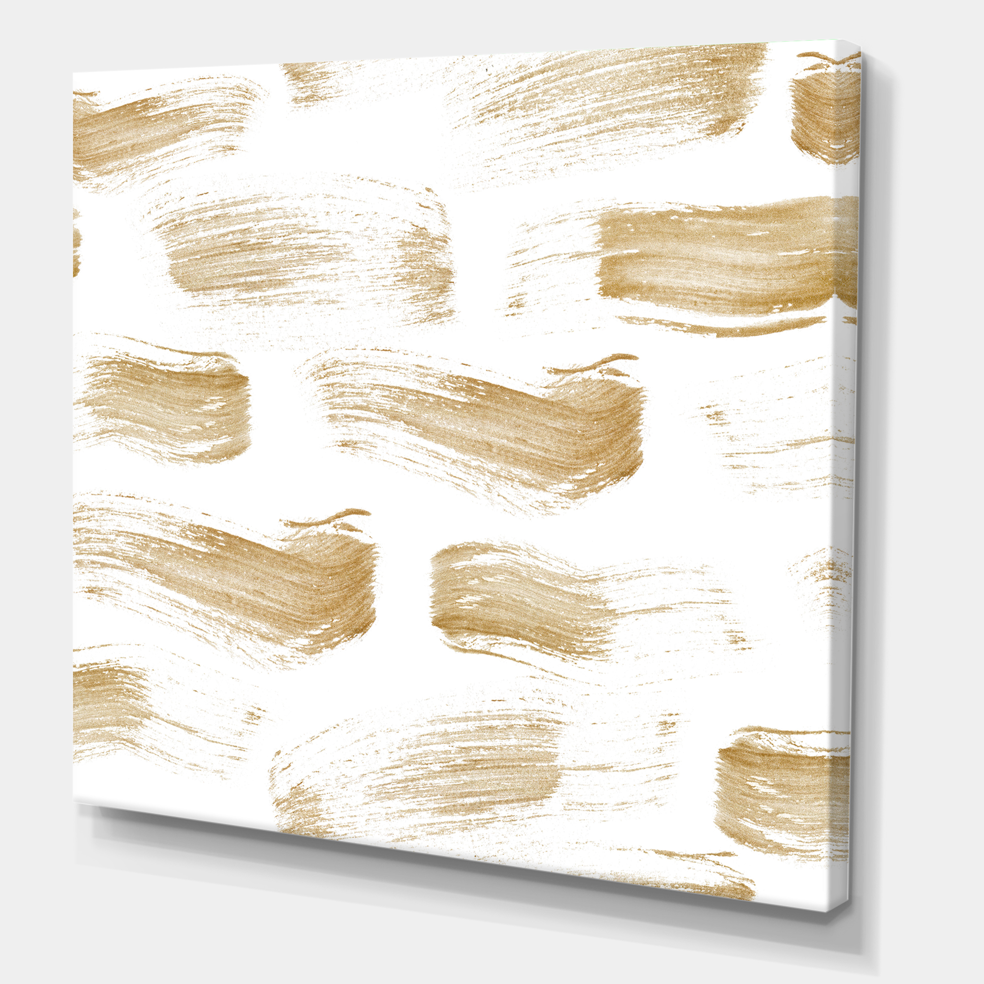Designart ' Golden Abstract Brush Strokes ' Modern Canvas Wall Art Print
