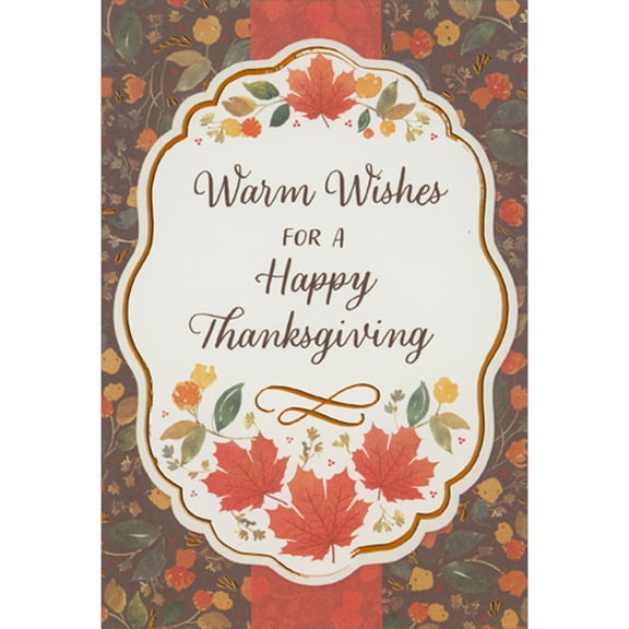 Designer Greetings Warm Wishes: Brownish Red Leaves Inside Curving Oval Frame Package of 8 Thanksgiving Cards