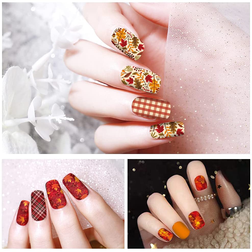 16 Sheets Maple Leaf Nail Stickers Full Wraps Autumn Fall Nail Art Polish  Stickers Decals Color Street Nail Strips Self-Adhesive Nail Design DIY  Decoration for Women Girls - Walmart.com
