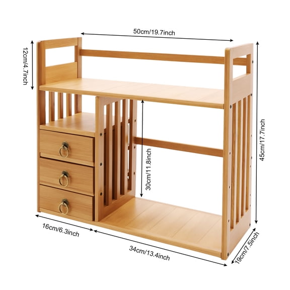 Desktop Storage Shelf, Bamboo & Density‑Board Desktop Organizer with 3 Drawers, Tabletop Storage Rack for Home Office Dorm