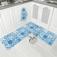thumbnail image 2 of Kitchen Rugs and Mats,Moroccan Blue Tile Pattern Square Plaid 2 Piece Anti Fatigue Area Runner Rug Set Comfort Standing Floor Mat,Portuguese Tiles Traditional Non Slip Absorbent Doormats for Laundry, 2 of 6