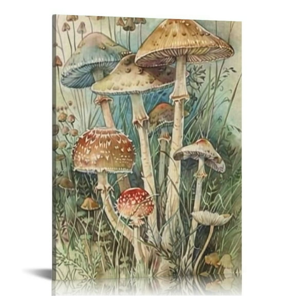 ONETECH Vintage Mushroom Botanical Wall Art Mushroom Kitchen Decor Canvas Prints Painting Rustic Country Fungus Pictures Framed Artwork Office Home Decoration for Dining Living Room Bedroom Bathroom
