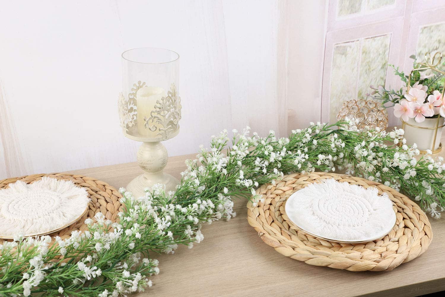  TABLECLOTHSFACTORY 6ft White Artificial Silk Gypsophila Table  Flower Garland, Faux Baby Breath Hanging Flower Vines : Home & Kitchen