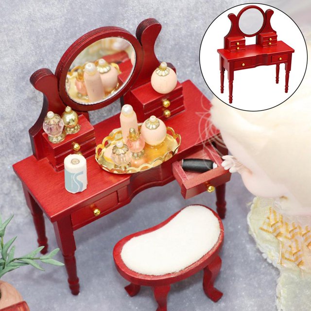 1:12 de , muebles de tocador, juguetes para , DIY, tocador rojo, escritorio, dormitorio, decoración, accesorios, piezas, Hugo Cómoda de casa de muñecas