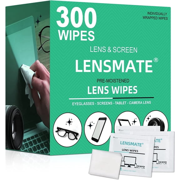 Lensmate  Lens Cleaner Wipes, Pre-Moistened Electronic Glasses Wipes, 300 Count