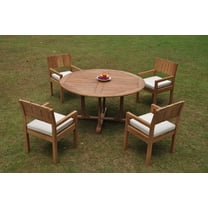 Grade-A Teak Dining Set: 4 Seater 5 Pc: 60" Round Table And 4 Veranda Arm Chairs Outdoor Patio WholesaleTeak #WMVRl