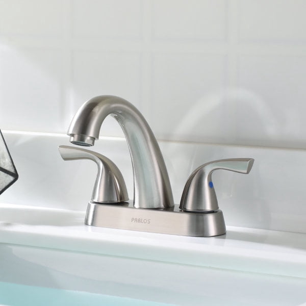 PARLOS Centerset Two-Handle Bathroom Sink Faucet with Metal Drain Assembly and Supply Hose, Brushed Nickel