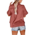 thumbnail image 3 of Amzcrzy Womens Tops with Pockets Turndown Collar V Neck Button Down Shirts for Women Dressy Casual Solid Color Linen Ladies Blouses Comfy Cuffed Short Sleeve Plus Size Tops 2XL, 3 of 5
