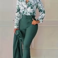 thumbnail image 1 of Conjunto De Dos Piezas Elegante, Blusa De Manga Larga Con Cuello En V Estampada Con Flores Y Pantalones Cónicos Con Cinturón Sólido, Ropa De Mujer, 1 of 4
