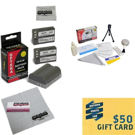 Nikon D90 Kit - 3 Battery Packs For Nikon EN-EL3E for D700 D300 D200 D100 D90 D80 D70 D70s D50 DSLR, Deluxe Lens Cleaning Kit, LCD Screen Protectors, Mini Tripod, 47stphoto Microfiber Cloth