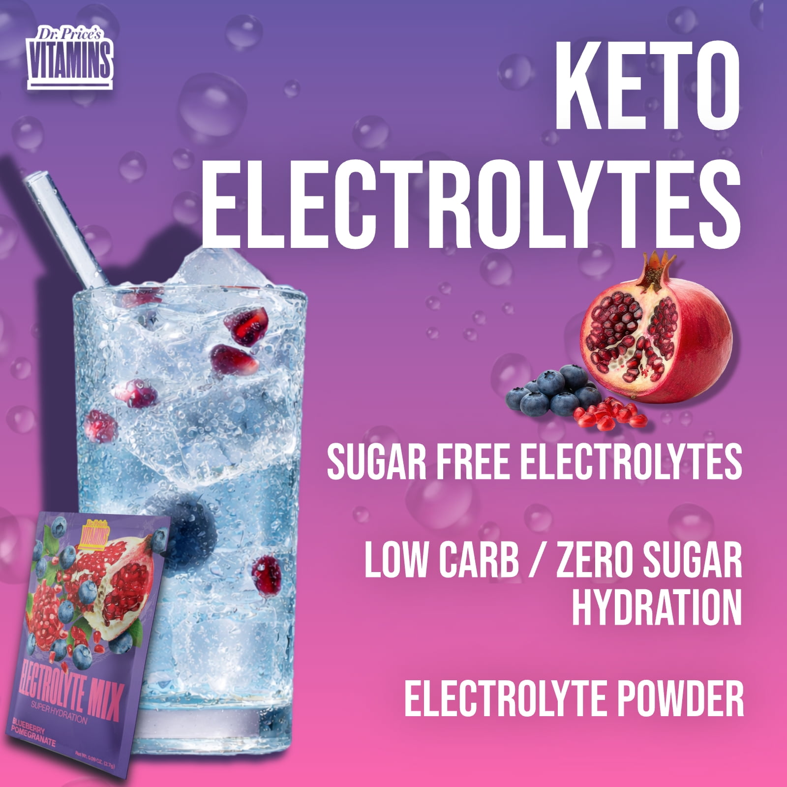 Dr. Price’s Electrolyte Mix – Blueberry Pomegranate Flavor, 30 Packets | Sugar-Free Hydration Powder with Trace Minerals