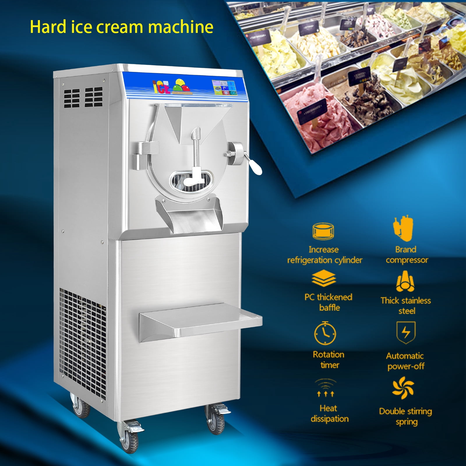 Kolice ETL Certificate Commercial Gelato Hard ice Cream Machine, Italian Ice Making Machine, Water Ice Maker Strong Stainless Steel Door-12-15 Gal/Hour
