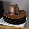 thumbnail image 4 of Wuxian Men Retro Western Cowboy Hat Solid Color Adjustable Strap Outdoor Fashionable Lightweight Classic Shapeable Wide Brim Cattleman Caps Festival Party Jazz Bowler Hat,,One Size, 4 of 4