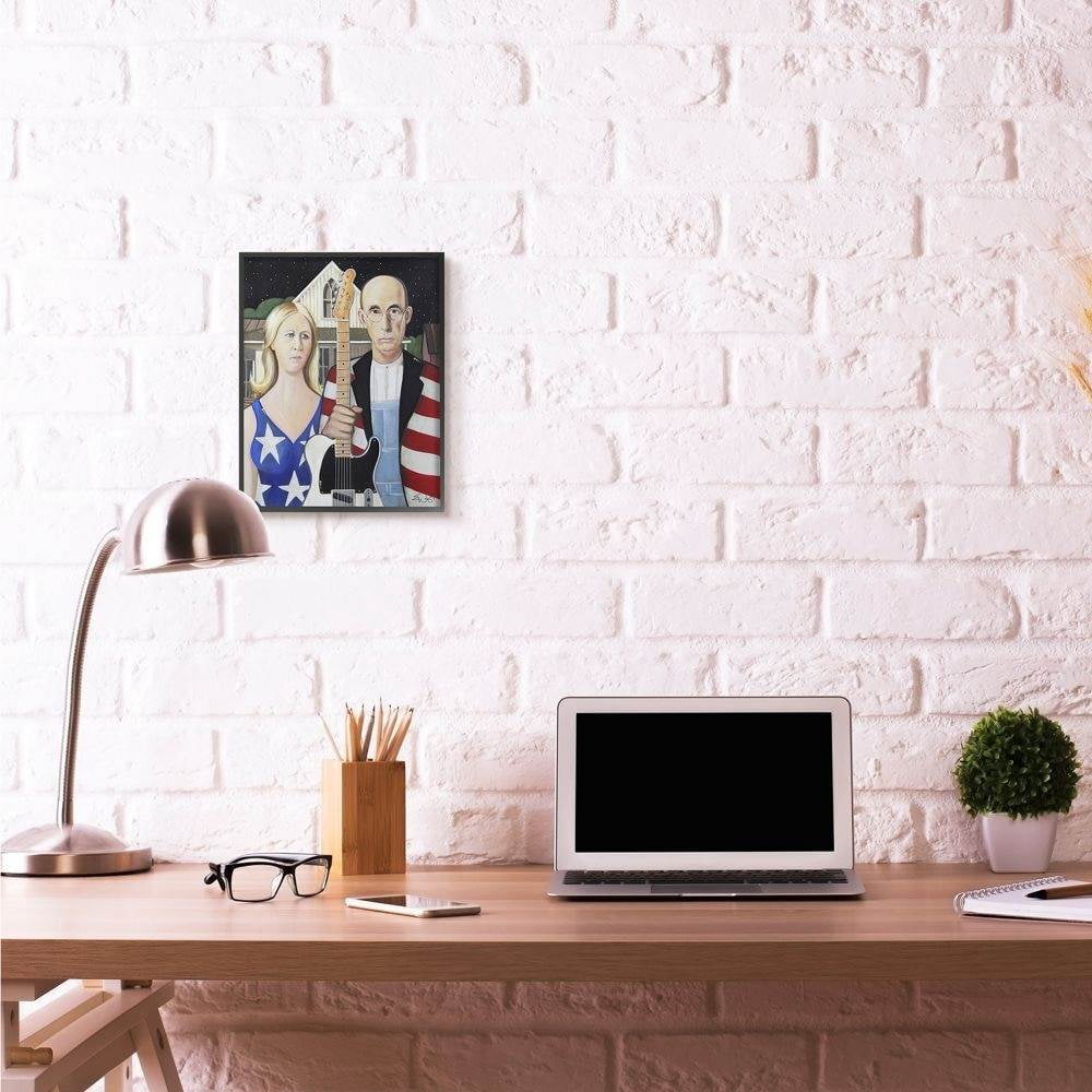 Stupell Industries American Gothic Rock Stars Classical Parody Modern Painting Framed Wall Art by Eric Waugh