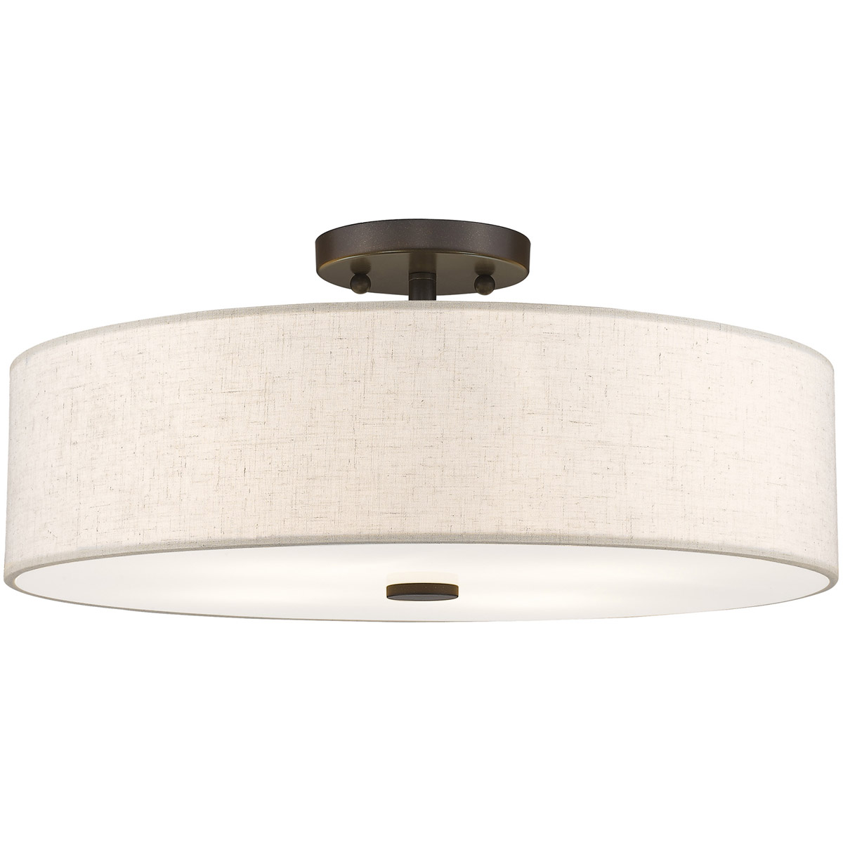 4 Light English Bronze Ceiling Light fixture with Hand Crafted Oatmeal Color Fabric Hardback Shade
