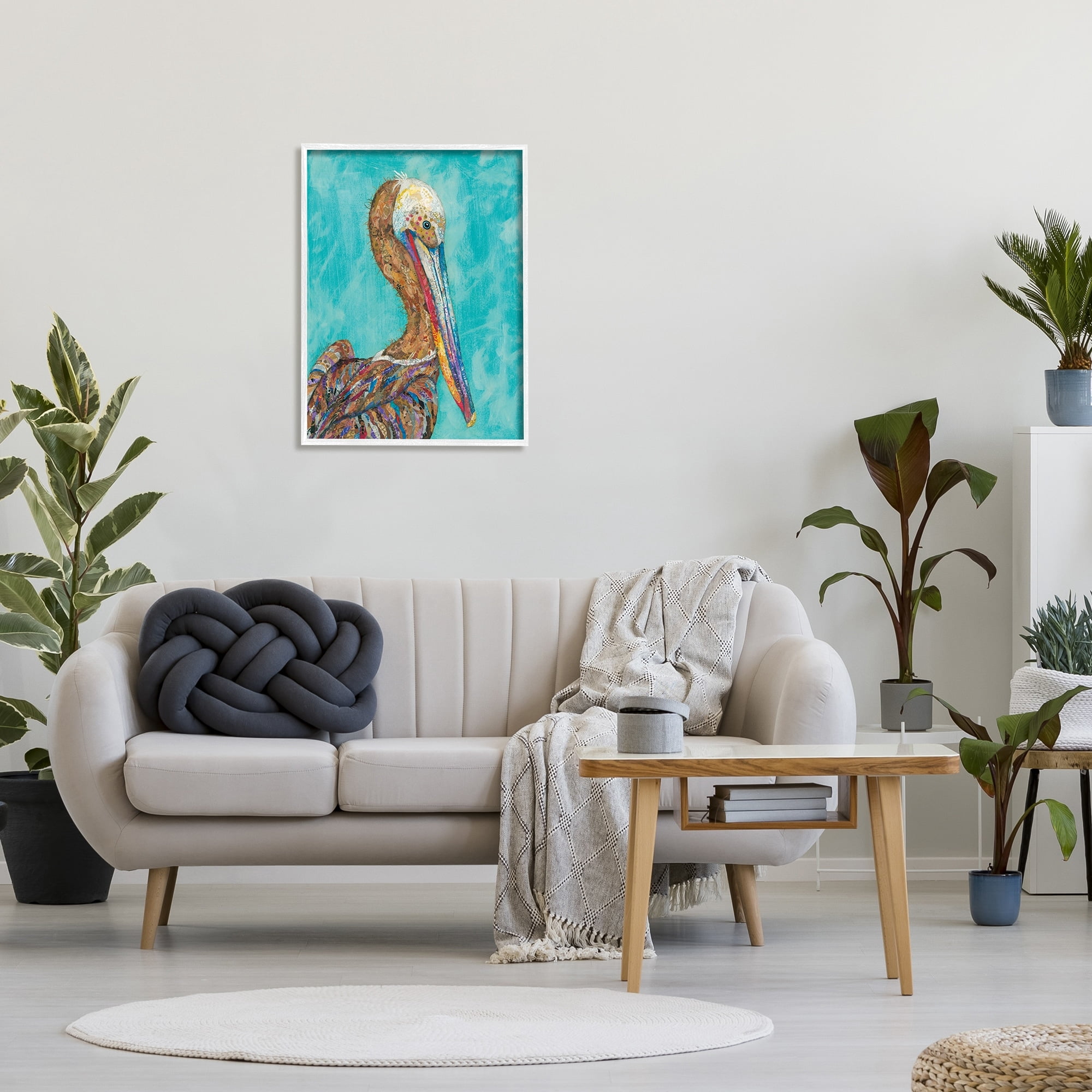 Stupell Industries Beautiful Pelican Bird Vivid Collaged Patterns Design Painting White Framed Art Print Wall Art, Design by Lisa Morales