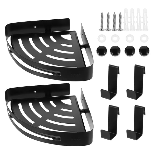 HORIALENCE Étagère d'Angle de Douche 2 Pcs Étagère Noire en Acier Inoxydable pour Mur de Salle de Bain avec Rangement au Design Simple