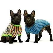 Fitwarm 2-Pack 100% Cotton Striped Dog Shirt for Pet Clothes Puppy T-Shirts Cat Tee Breathable Strechy (XS, Orange-Purple)