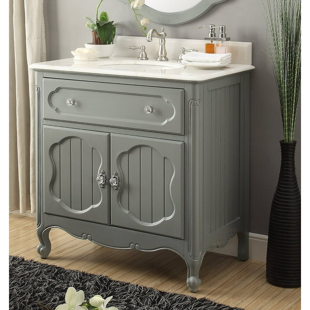 34" Benton Collection Knoxville Gray Shabby Chic Bohemian Bathroom