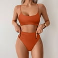 thumbnail image 2 of Womens Swimsuits Solid Color Spaghetti Strap Padded Bra And High Waisted Panty Set Two Piece Tankini Swimsuits For Women Swimwears Sportwear,Orange,XL, 2 of 5