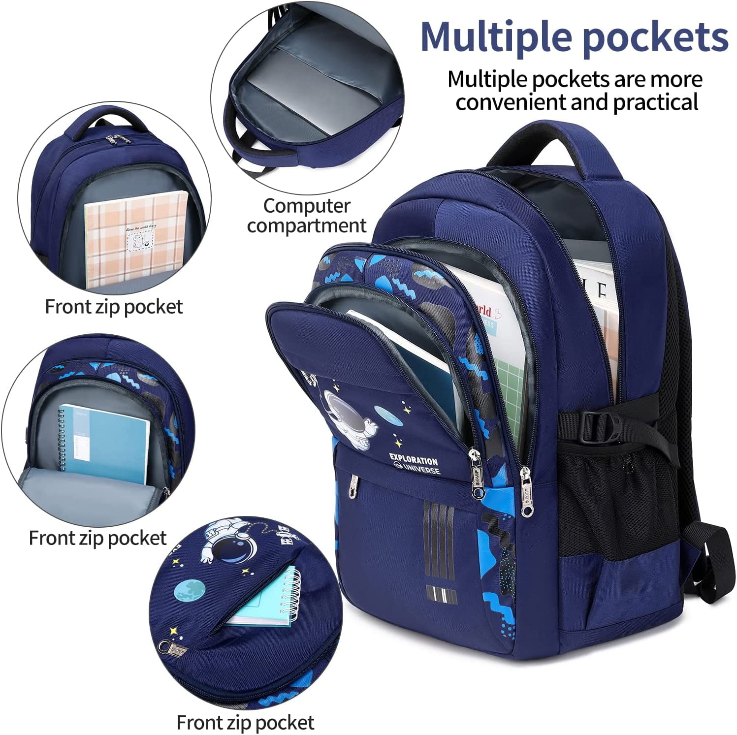 Lvelia School Backpack for Boys Kids Elementary School Bags Middle School Primary School Bookbags Lightweight Sturdy Spaceman Gifts,Blue