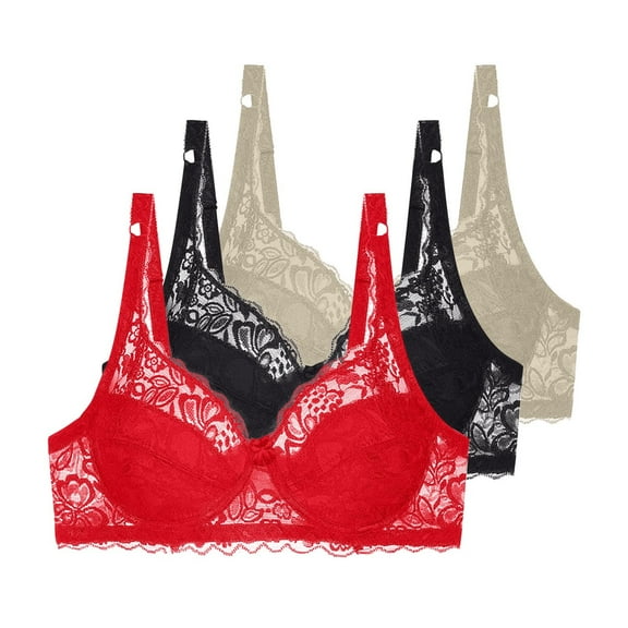 Riecok Full Coverage Bras for Women Lace 3 Pack Underwire Bras Plus Size Push Up Bras Breathable Comfortable Bras