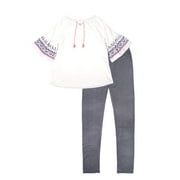 P.S. from Aeropostale Studded Print Tassel Tie Top & Legging, 2-Piece Outfit Set (Little Girls & Big Girls)
