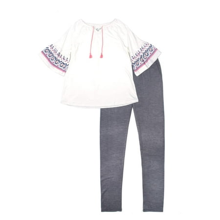 P.S. from Aeropostale Studded Print Tassel Tie Top & Legging, 2-Piece Outfit Set (Little Girls & Big Girls)