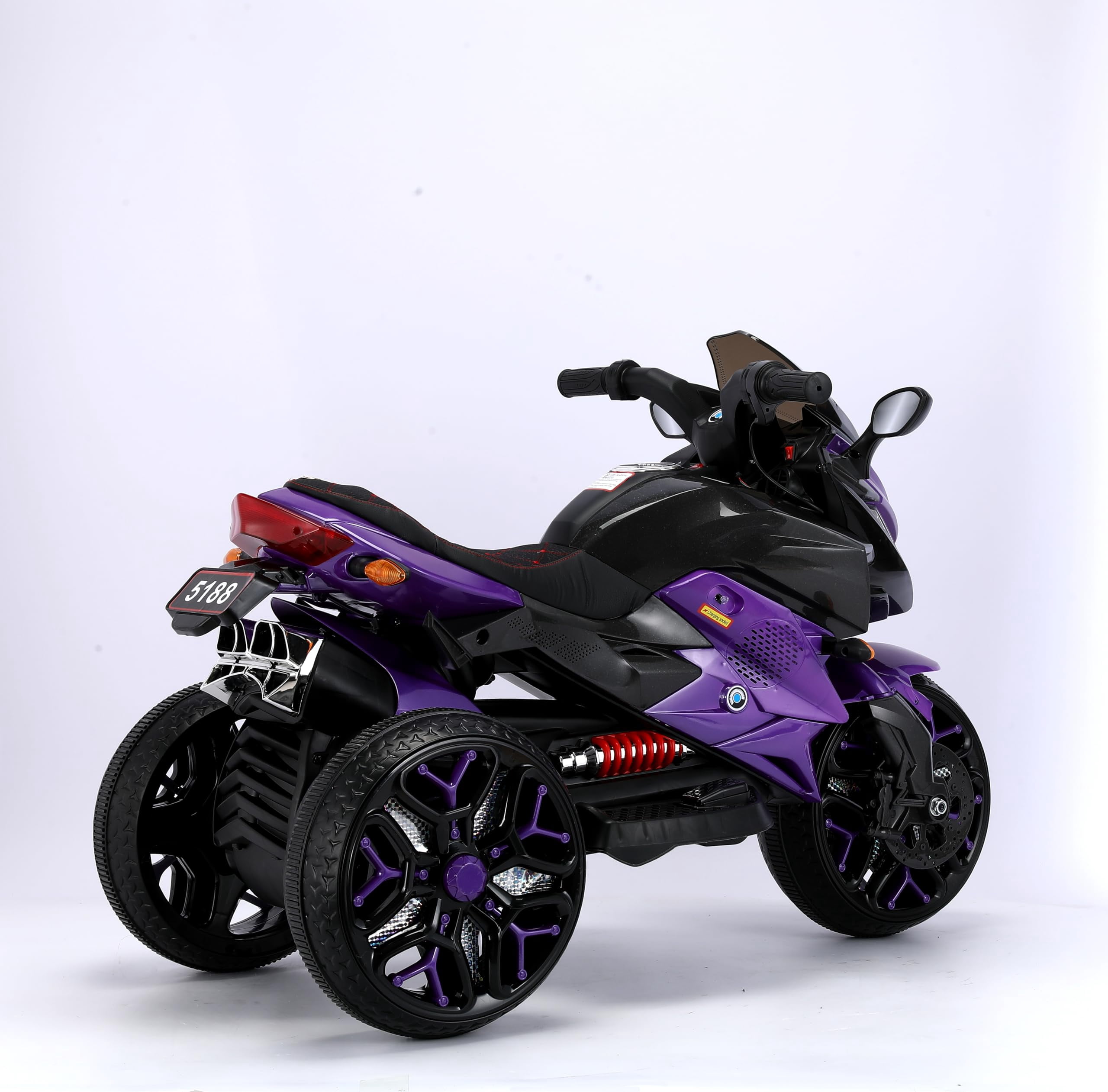 HappyToysWorldKids Electric Motorcycle 3 Wheels, Ride On Toy with App Control & Music, Light-Up Wheels for Boys Girls Ages 3-8, Battery Powered Motorbike with Safety Training Wheels