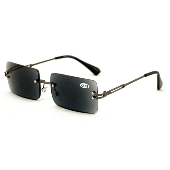 Men Metal Rimless Outdoor Reading Sunglasses - Rectangular Fashion Full Lens Tinted Readers