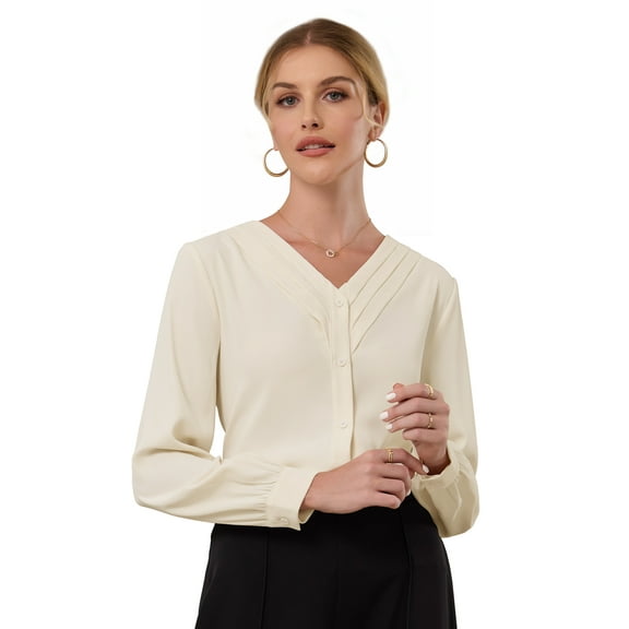 DARING DIVA Women's Dressy Casual Blouse Pleated Shirt Top S Beige