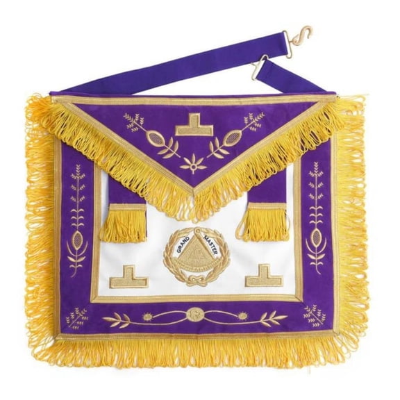 Grand Master Blue Lodge Apron - Purple with Gold Emblem & Wreath - Exquisite Masonic Regalia
