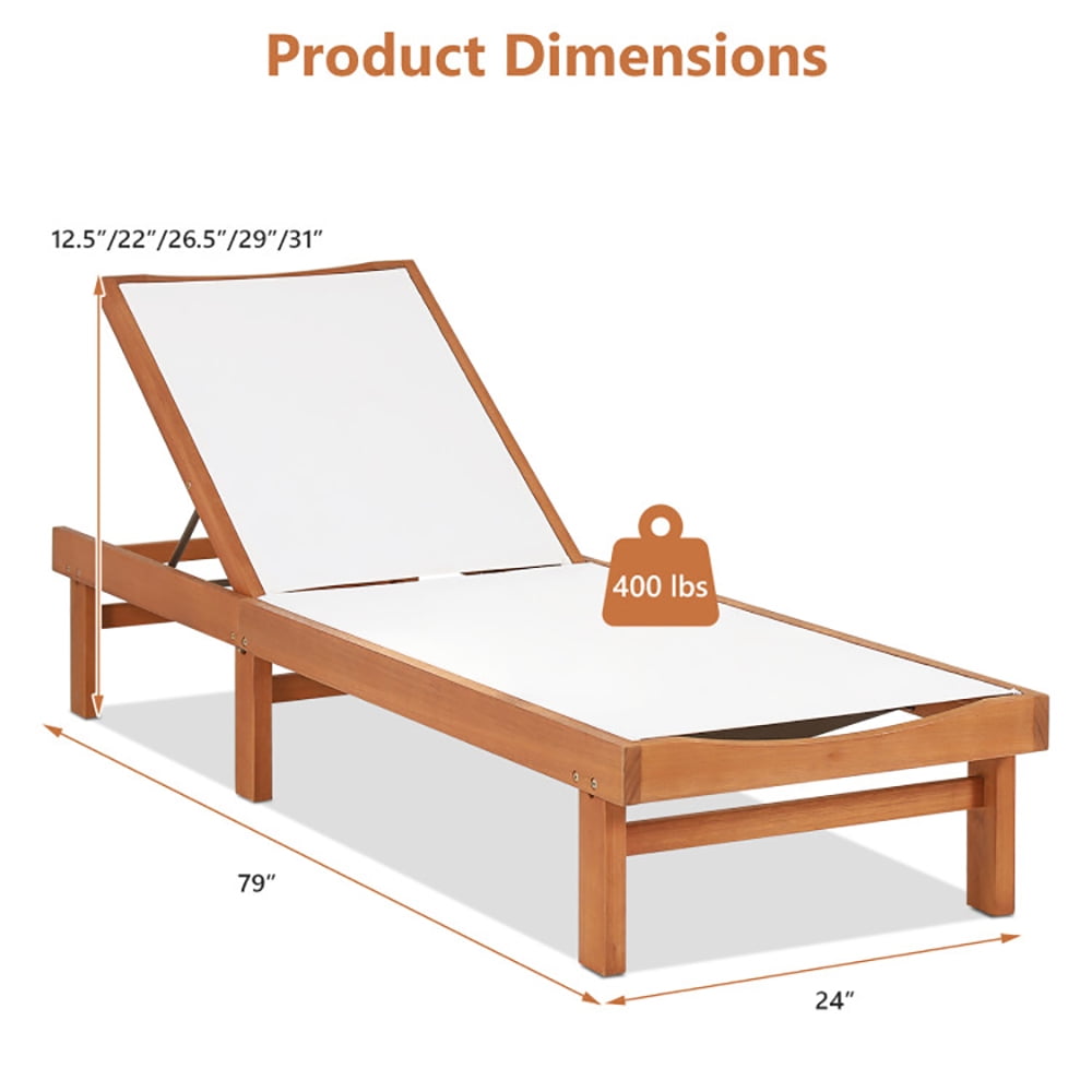 Aimee Lii Outdoor Wood Chaise Lounge Chair with 5-Postion Adjustable Back, Patio Loungers