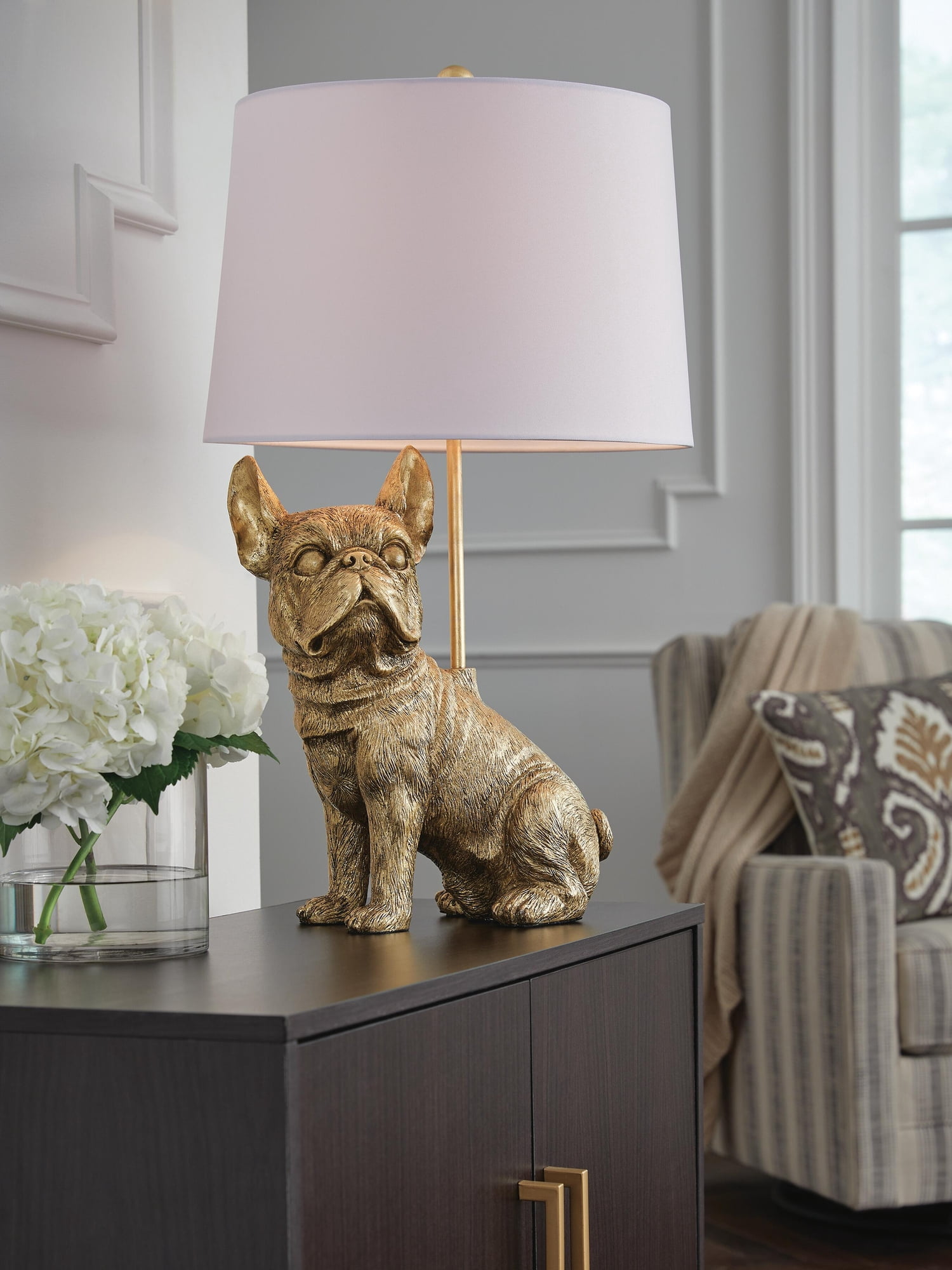 Signature Design by Ashley Wadeland Table Lamp, Gold Finish, 26" Tall, French Bulldog Base